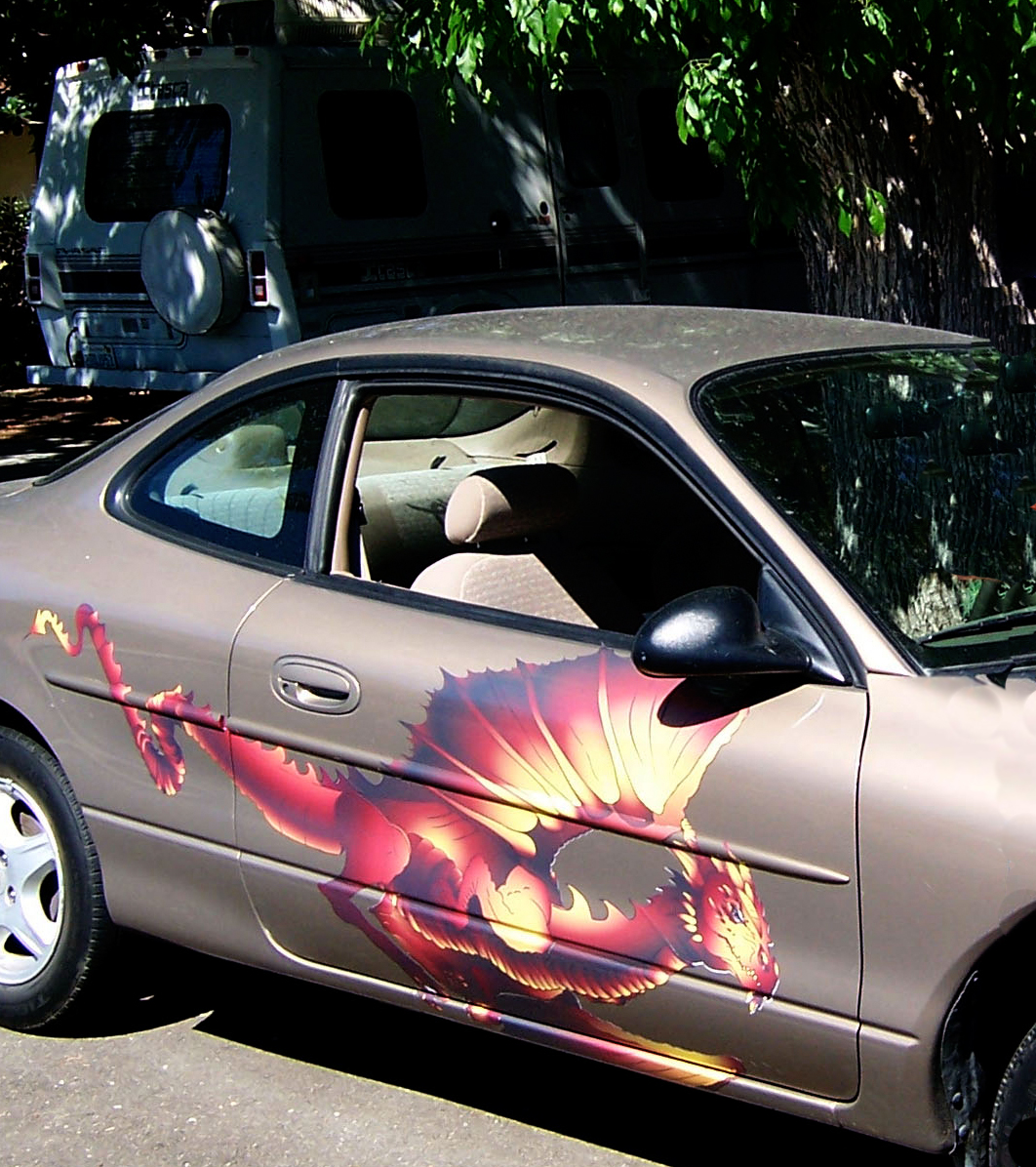 Gold Ford Focus-flying-dragon-decal-wing