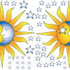 Cosmic tribal ying yang decal sun moon stars yellow blue